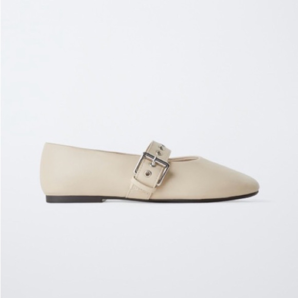 Zara Girls Off White Buckle Mary Jane Dress Shoes